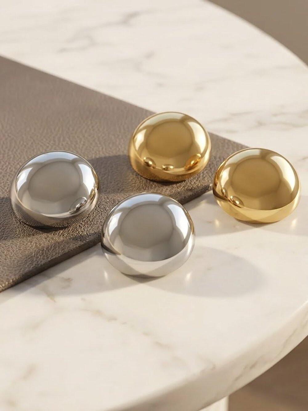 ✨ STUNNING Chunky Gold Dome Statement Earrings Sphere Silhouette - Picture 2 of 2